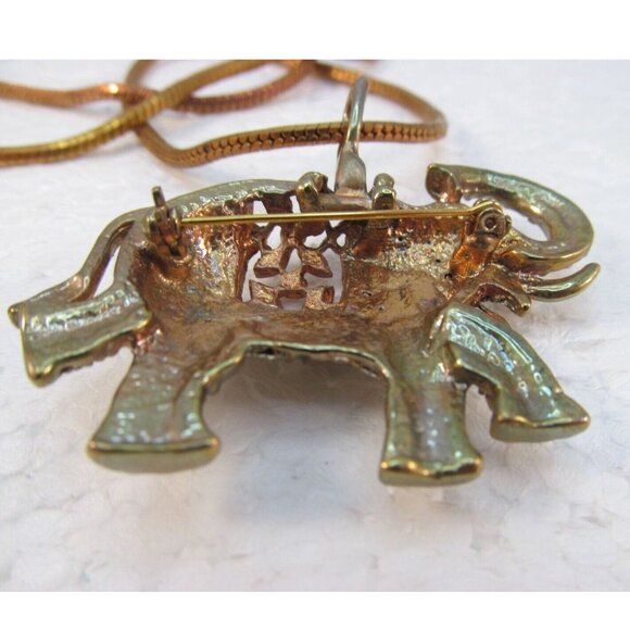 Vintage Rhinestone Good Luck Elephant Combo Brooch Pendant Necklace - Picture 10 of 16